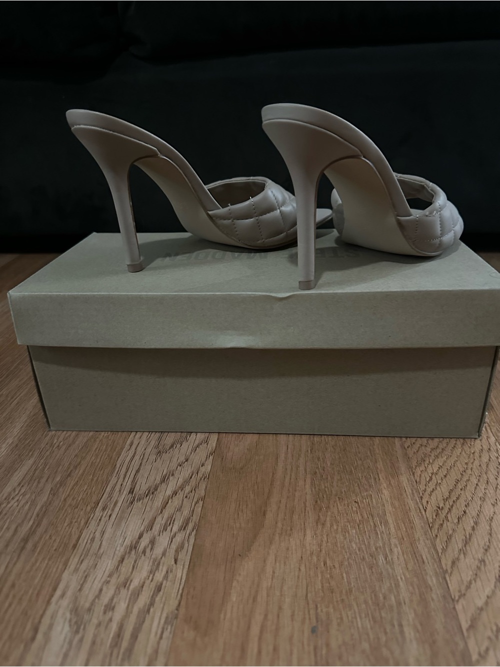 Steve Madden Quilted Slide Heels in Natural Beige - Picture 2 of 8